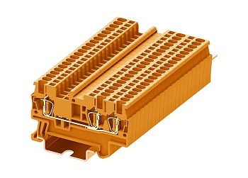 Проходная клемма TC1.5-3-OG - Проходная клемма, 3 точки подключения, тип фиксации провода: пружинный, номинальное сечение: 1,5 мм кв., 17,5A, 500V, ширина: 4,2 мм, цвет: оранжевый, тип монтажа: DIN 35