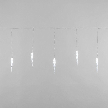 Гирлянда светодиодная "Айсикл" (бахрома) "Сосульки" 1.5х0.25м 10LED бел. 0.51Вт IP20 провод прозр. 303-068