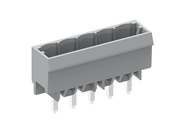 Вилочный разъем на плату 450208-06D - Вилочный разъем, вертикальный, на плату, шаг: 5.0 мм, 8 полюсов, фиксация на плате пайкой, исполнение: длина выводов 5 мм, 320V, 12A, цвет: серый