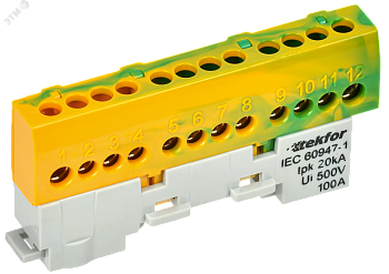 TEKFOR Шина PE земля изолированная на универсальном держателе 6х9-12-ЖЗ IEK TF-NN10-12-KL-K52