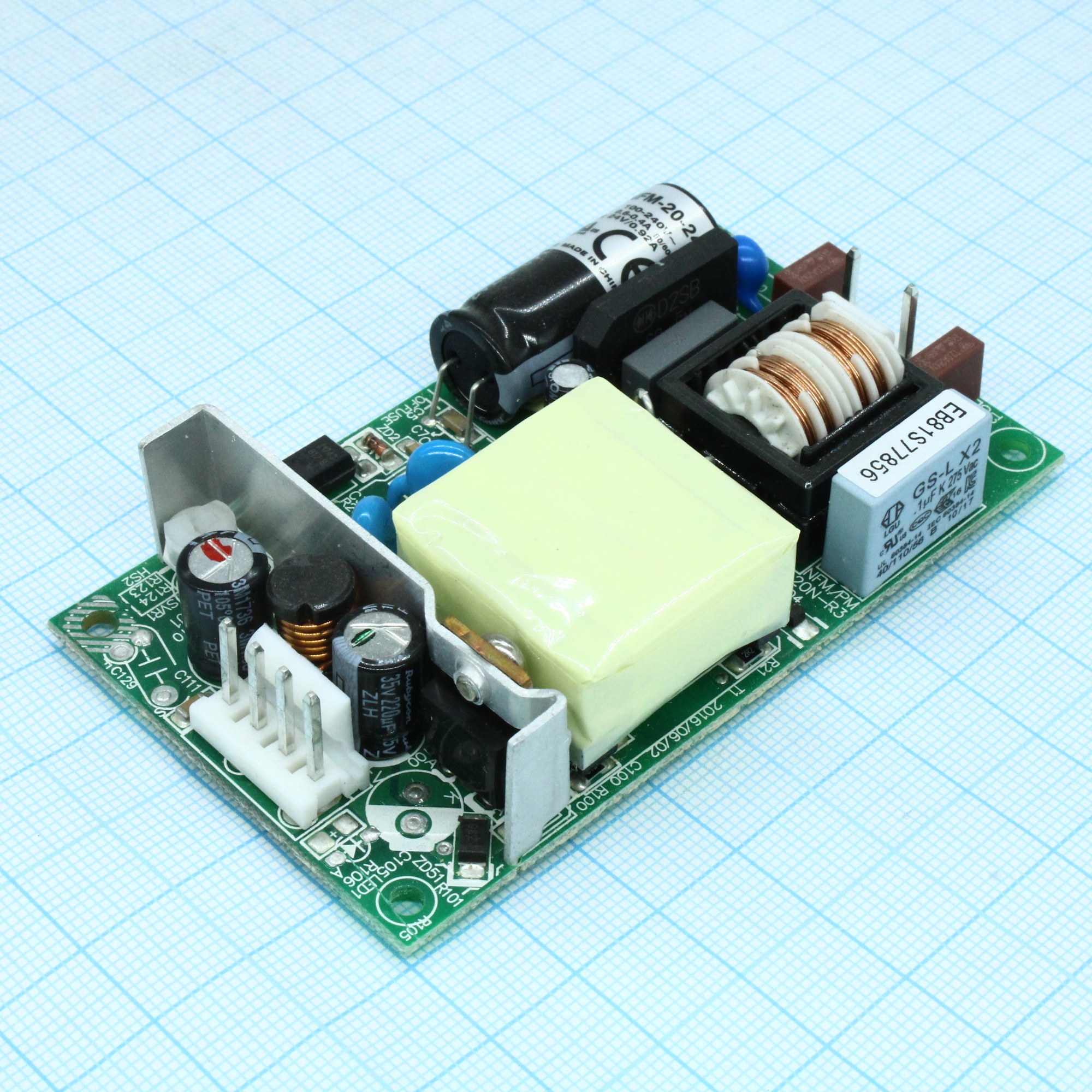 NFM-20-24 - AC-DC, 20 Вт, вход 85...264В АС 47...440 Гц, 120...370В DC, выход 24В/0,92А, изоляция 4000В АС, на плате 89х51х19,3мм, -20...+70°С