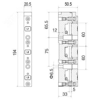 Держатель шин 12,15,20,25,30x5 3пол 60мм R5BBH060053P