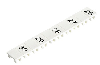 Шильдик M1.165.2000.4 - Маркировка для клемм сечением 2,5 мм.кв., шириной 5 мм, 10 шильдиков, белая, нанесенные знаки: 26, пробел,27, ,28, ,29, ,30,