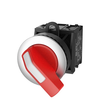 Селекторный переключатель (красный) TS2020-1DE10 - Переключатель, длинная ручка, 3-х позиционный, пружинный самовозврат из правого положения, без подсветки, утопленное алюминиевое переднее кольцо, без контактной группы, диаметр головки кнопки 36 мм, диаме