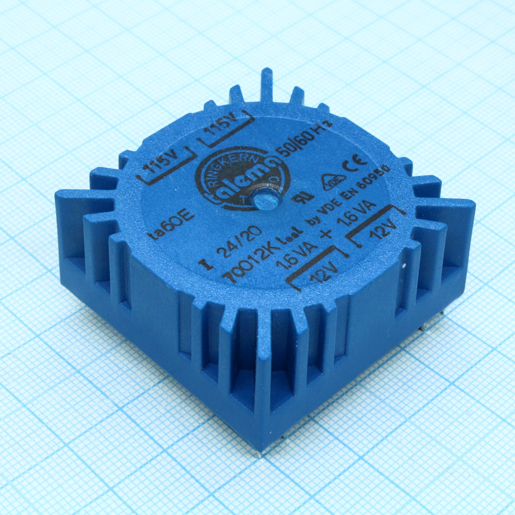 70012K - Тороидальный трансформатор 3,2ВА 2x115В 2x12В 133мА  RKPT3212, для печатного монтажа