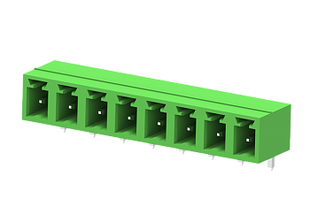 Вилочный разъем на плату MC-PD5.08H10-0001 - Вилочный разъем, горизонтальный, на плату, шаг: 5.08 мм, 10 полюсов, фиксация на плате пайкой, исполнение: стандартное, 320V, 8A, цвет: зеленый