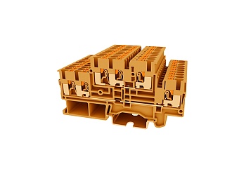 Этажная клемма TPD2.5-3-OG - Этажная клемма, 6 точек подключения, тип фиксации провода: push-in, номинальное сечение: 2,5 мм кв., 22A, 500V, ширина: 5,2 мм, цвет: оранжевый, тип монтажа: DIN 35