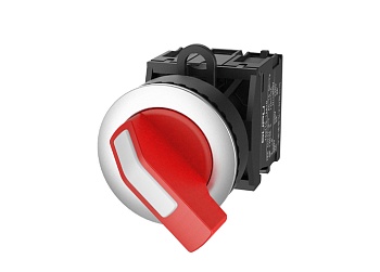 Селекторный переключатель (красный) TS2527-1DA10-R20 - Переключатель, длинная ручка, 2-х позиционный с самовозвратом, LED AC 220V, утопленное алюминиевое переднее кольцо, с плавным нажатием, с контактной группой 2NO, диаметр головки кнопки 36 мм, диаметр 