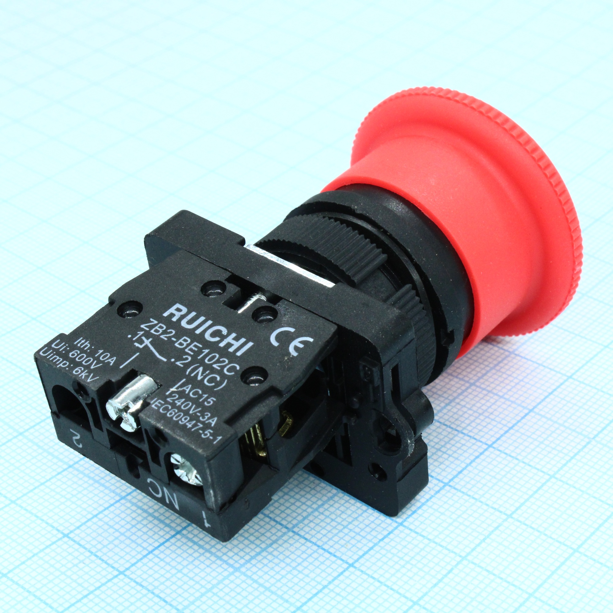 LXA2  (3SA5)-BS542 on-off - Кнопочный переключатель серии 3SA5 с возвратно-поворотным толкателем типа Гриб с фиксацией на размыкание, NС, 240В, 3А