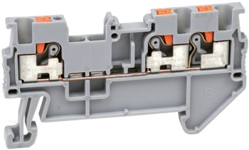 Проходная клемма UJ6-1.5/1X2 - Проходная клемма, 3 точки подключения в клемме, тип фиксации провода: push-in, номинальное сечение: 1,5 мм кв., 17,5A, 500V, ширина: 3,5 мм, цвет: серый, тип монтажа: DIN 35