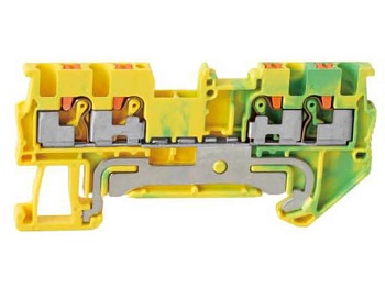 Заземляющая клемма UJ6-1.5/2X2JD - Заземляющая клемма, 4 точки подключения в клемме, тип фиксации провода: push-in, номинальное сечение: 1,5 мм кв., 17,5A, 500V, ширина: 3,5 мм, цвет: желто-зеленый, тип монтажа: DIN 35
