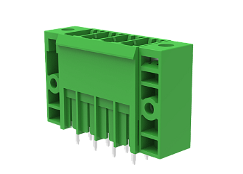 Вилочный разъем на плату MC-PHH7.62V11-F-0001 - Вилочный разъем, вертикальный, на плату, шаг: 7.62 мм, 11 полюсов, фиксация на плате пайкой, исполнение: три вывода на полюс, с монтажными фланцами, 630V, 41A, цвет: зеленый Вилочный разъем на плату MC-PHH7.62V11-F-0001 - Вилочный разъем, вертикальный, на плату, шаг: 7.62 мм, 11 полюсов, фиксация на плате пайкой, исполнение: три вывода на полюс, с монтажными фланцами, 630V, 41A, цвет: зеленый