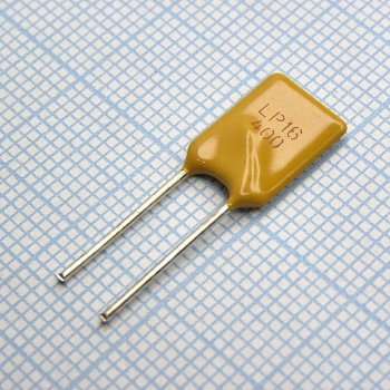 LP16- 400F - Самовосстанавливающийся предохранитель PTC 4A(hold) 6.8A(trip) 16V 100A 2.4W 3.5s 0.02Ohm Radial 9.2 X 3 X 16.5mm Bag