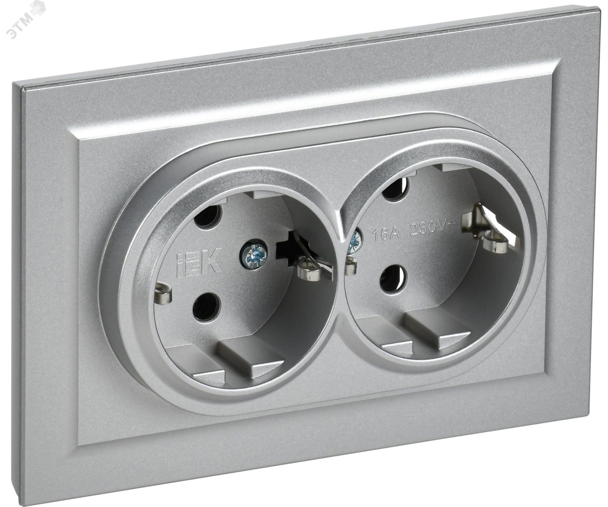 Розетка 2-м СП BRITE РС12-3-БрА 16А в сборе с заземл. без защ. шторок алюм. BR-R21-16-K47-F