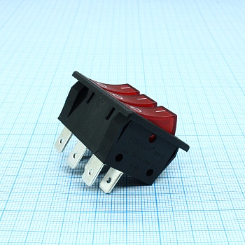 RK1-37 1X1X3 B/R"0-" - Выключатель клавишный ON-OFF без подсветки цвет корпуса (черный) цвет кнопки (красный)