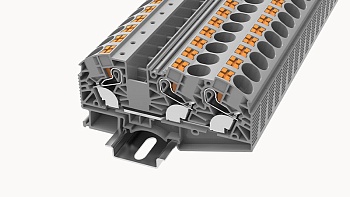 Проходная клемма DS16-TW-01P-11 - Проходная клемма, 3 точки подключения, тип фиксации провода: Push-in, номинальное сечение: 16 мм кв., 76A, 1000V, ширина: 12,2 мм, цвет: серый, втычная перемычка, тип монтажа: DIN35
