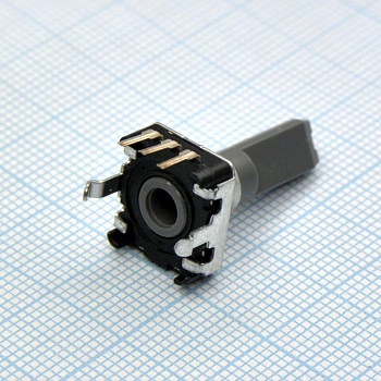 EC12E1220405 - Энкодер EC12 12 щелчков, 12 импульсов, пластмассовый вал с лыской 20мм, горизонтальные выводы