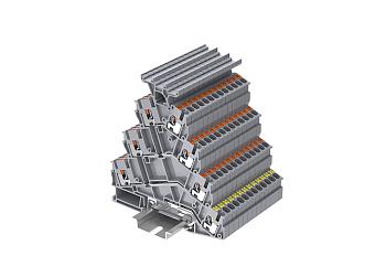 Этажная клемма TPFS2.5-2T-GY - Этажная клемма, с держателем маркировки, 3Х2+PE точек подключения, тип фиксации провода: push-in, номинальное сечение: 2,5 мм кв., 20A, 800V, ширина: 5,2 мм, цвет: серый, тип монтажа: DIN 35