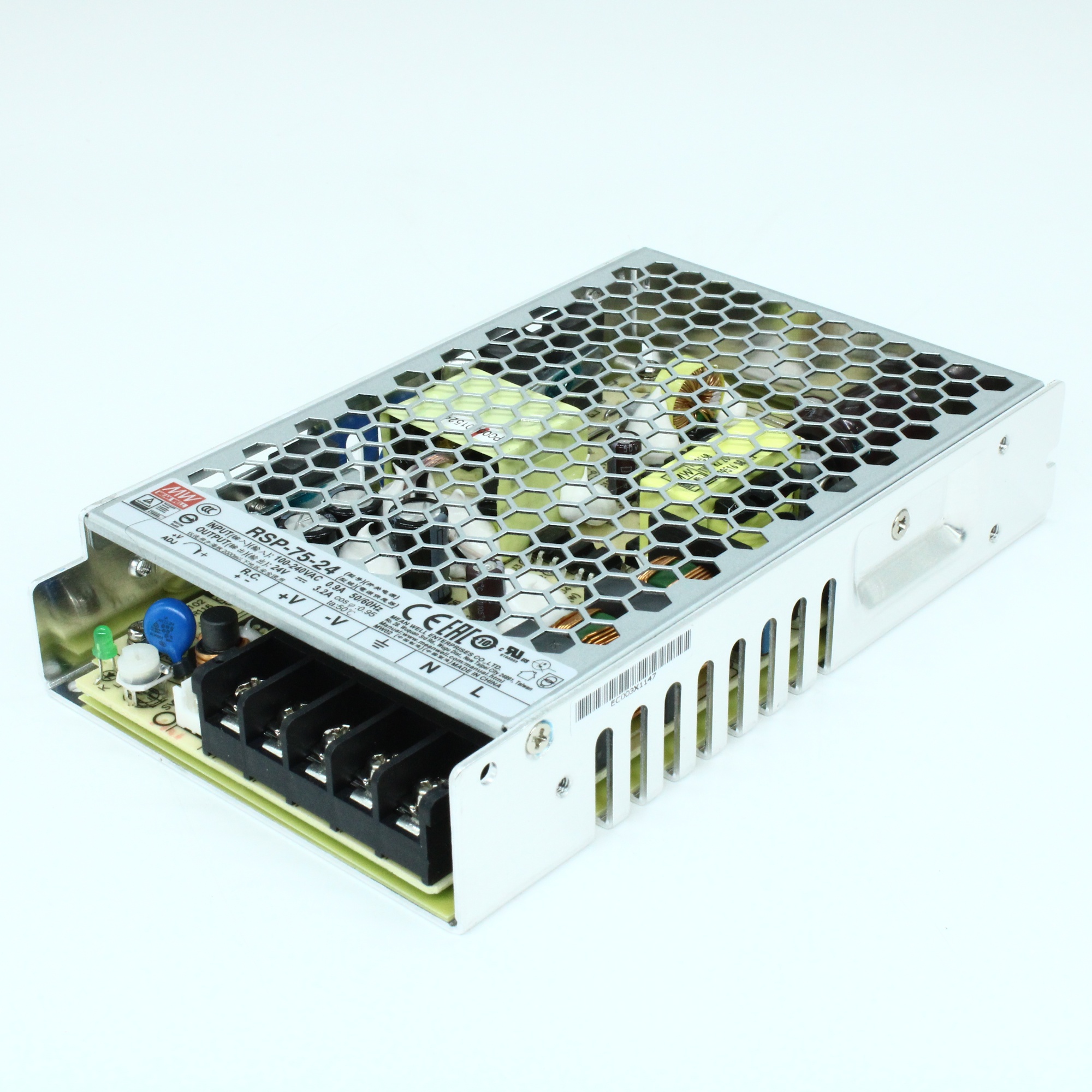 RSP-75-24 - AC-DC, 76.8Вт, ККМ, вход 85…264V AC, 47…63Гц /120…370В DC, выход 24В/3.2A, рег. вых 22.8…26.4В, изоляция 3000В AC, в корпусе 159х97х30мм, -25…+70°С