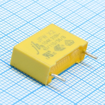 JFW0A9104K150040B - Конденсатор помехоподавляющий X2  0.10мкФ 310В переменного тока ±10% (18х6х12мм) радиальный 15мм выводы 4мм 105°C россыпь