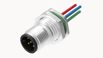 Вилочный разъем SD-M12A-05P-MM-SF8B50 - Вилочный разъем в панель, 5 полюсов, M12, гайка спереди, с проводом, A-Code, сечение проводовников: 0.34 мм кв., (цвет проводовников: коричневый, белый, синий, черный, серый), 4А, 60V, M16*1.5, металл