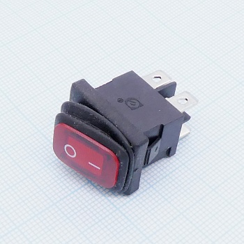 DS KCD1-201N-4-12V влагозащита - 2 положения клавиши, 2 группы замыкающих контактов, 250VAC 6A, ширина контакта 4.8мм, красная подсветка 12В, влагозащищенный