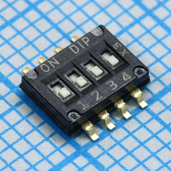 DHN-04F-V-T/R - Движковый переключатель 4 группы SMD монтаж 1.27мм 25мА 24В положение ВЫКЛ