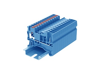 Проходная клемма TP2.5-2-1-BU - Проходная клемма, для подключения разъема, тип фиксации провода: push-in, номинальное сечение: 2,5 мм кв., 24A, 500V, ширина: 5,2 мм, цвет: синий, тип монтажа: DIN 35