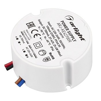 Блок питания ARJ-KE42700R (29W, 700mA, PFC) 028193 - Источник тока с гальванической развязкой для светильников и мощных светодиодов. Входное напряжение 220-240 VAC. Выходные параметры: 27-42 В, 700 mА, 29 Вт. Встроенный PFC >0.95. Негерметичный пластиковы