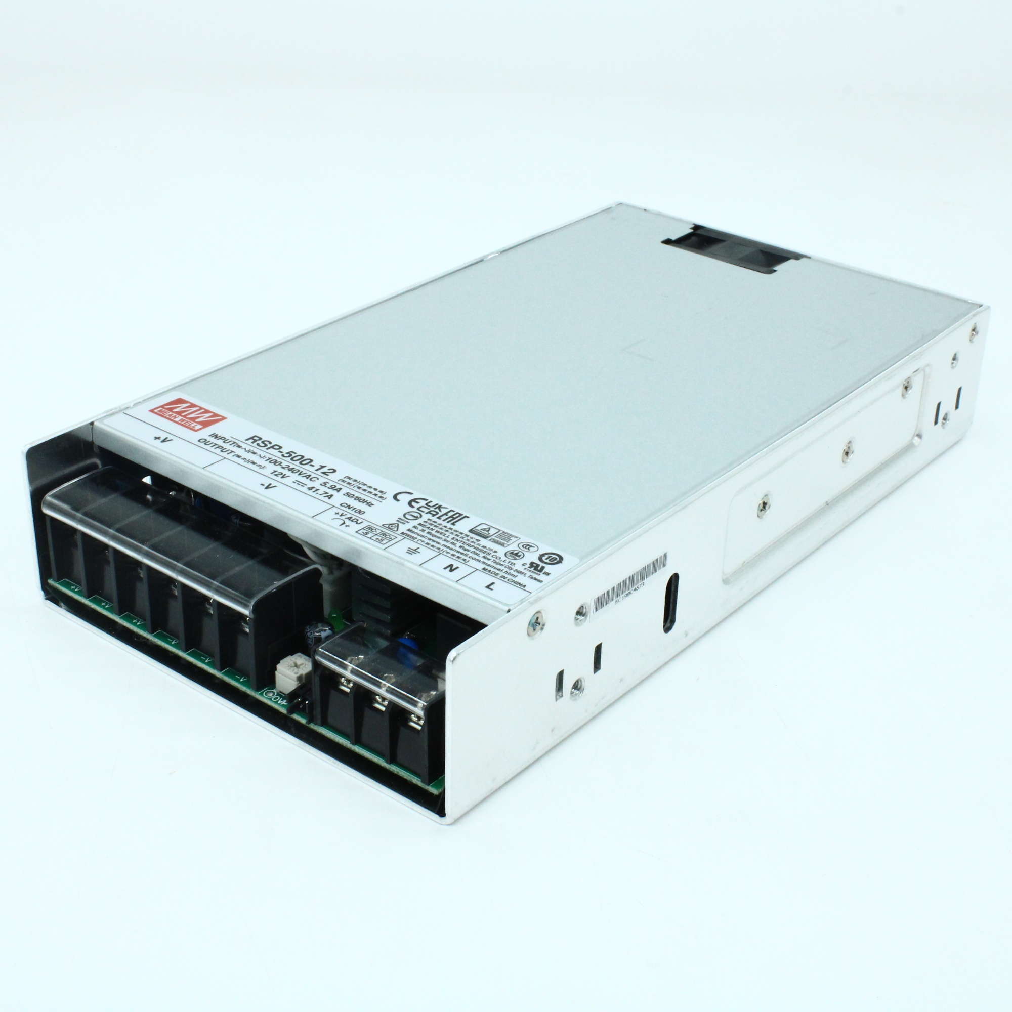 RSP-500-12 - AC-DC, 500Вт, ККМ, вход 85…264V AC, 47…63Гц /120…370В DC, выход 12В/41.7A, рег. вых 10…13.2В, изоляция 3000В AC, в корпусе 230х127х41мм, -30…+70°С