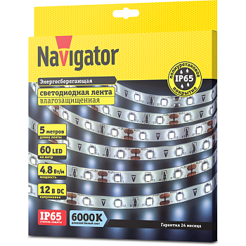 Лента светодиодная 71 763 NLS-3528CW60-4.8-IP65-12V R5 4.8Вт/м (уп.5м) 71763