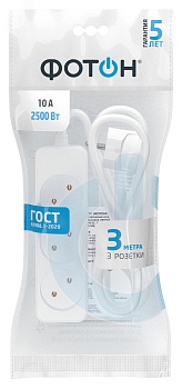 Удлинитель сетевой 10-33 [1х3], 3м, 10А, без заземл, Белый 21112