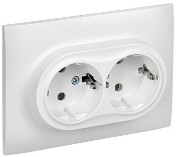 SKANDY Розетка 2-местная с заземлением без защитных шторок 16А в сборе SK-R08W арктический белый IEK SK-R21-16-K01-F