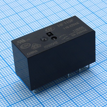 HF115F/110-2ZS4A - Реле силовое 8А две контактных группы на переключение катушка 110В постоянного тока монтаж в отверстие