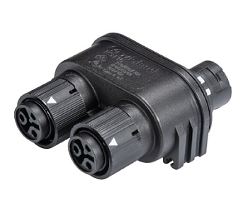 Распределительное устройство RST16I3V 2P - Распределительное устройство (тройник), 1 вход/2 выхода, IP68(69k), 3 полюса, параллельное соединение, с возможностью крепления к 06.562.5853.0 / 06.562.5853.1, цвет: черный, номинальные характеристики: 250V/400V