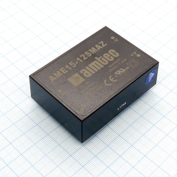 AME15-12SMAZ - AC/DC, 15Вт, вход 90…264В, выход 12В/1.25А, изоляция 4000В AC, КПД 79%, максимальная емкостная нагрузка не более 1000мкФ, 65x46.5x20.1мм, -40…85°C, пластик