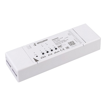 INTELLIGENT ARLIGHT Диммер KNX-104-SUF (12-36V, 4x5A) 025659 - Универсальный диммер для светодиодной ленты стандарта KNX, для локальной установки. 4 канала управления. До 15 сцен, 3-х байтное управление RGB, последовательности, хромотерапия, и др. функции