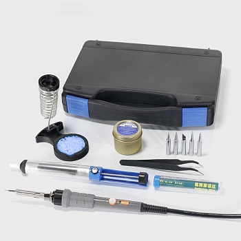 Набор инструментов 947-III tool kit - В наборе- паяльник с регулятором температуры,5шт. сменных жал,антистатический пинцет,оловоотсос,подставка для паяльника , губка металлическая для чистки жала в баночке