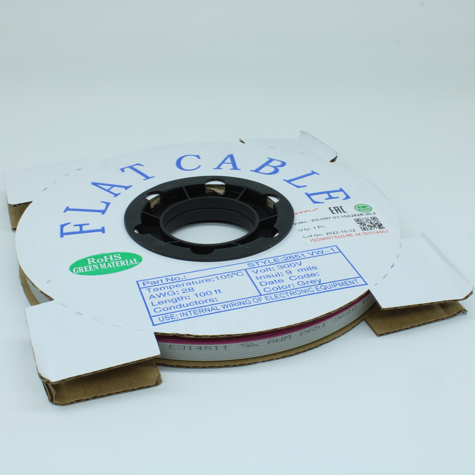 DS1057-01-10A282R-30.5 - Кабель плоский (шлейф) 10 проводов шаг 1 мм. Цена указана за 1 ролл