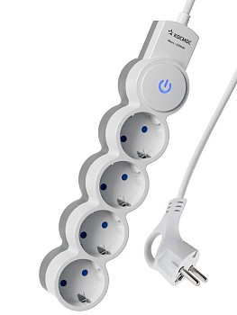 Удлинитель 4х3м ПВС 3х0.75 с защ. шторк. с заземл. IP20 с выкл. 220В 10А 2200Вт бел. YKsm3m-4g-Z-V10A-W