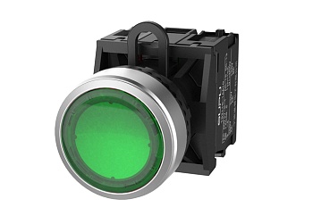 Кнопка плоская (зеленая) TS2523-0AM20-R10 - Кнопка круглая плоская, без блокировки, LED AC/DC 24V, алюминиевое переднее кольцо, с плавным нажатием, с контактной группой 1NO, диаметр головки кнопки 29,5 мм, диаметр посадочного отверстия: 22 мм, цвет: зелен