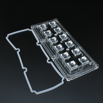 ALHB173D12LED90G-NEW - Групповая прямоугольная линза 2x6 на 12 светодиодов 3030/3535/5050, эфф=93%, 90°(квадрат), 173x71.4mm   H:11,4mm, PC,  обновленная версия.