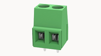PCB клемма DG128-5.0-02P-14 - Клемма PCB, на плату, пайка, шаг 5,00 мм, 2 полюса, угол монтажа 90 гад., сечение проводников: 1 - 2.5 мм кв., винтовая фиксация провода, 300V, 20А, цвет: зеленый, серия DG128