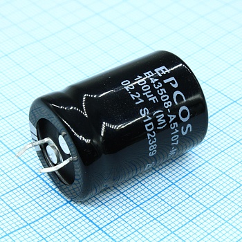 B43508A5107M - Конденсатор алюминиевый электролитический 100мкФ 450В ±20% (22 X 30мм) защелкиваемые выводы 10мм 1.23Ом 670мА 3000час 105°С автомобильного применения россыпь