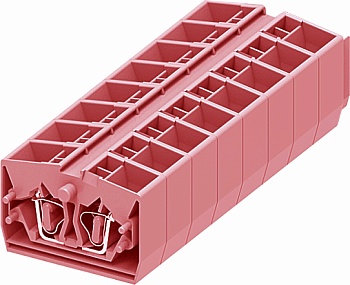 Клемма мини 254359 - Мини клемма, верхний подвод кабеля, 4 точки подключения в клемме, тип фиксации провода: пружинный, номинальное сечение: 2,5 мм кв., 24A, 800V, цвет: розовый, тип монтажа: без фиксации