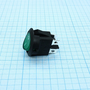 RK2-13D 2X1N B/G"0-" - Выключатель клавишный ON-OFF с подсветкой цвет корпуса (черный) цвет кнопки (зеленый)