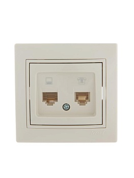 Розетка компьютерная + телефонная 2-м СП Mira RJ45 + RJ11 крем./крем.. 701-0303-143