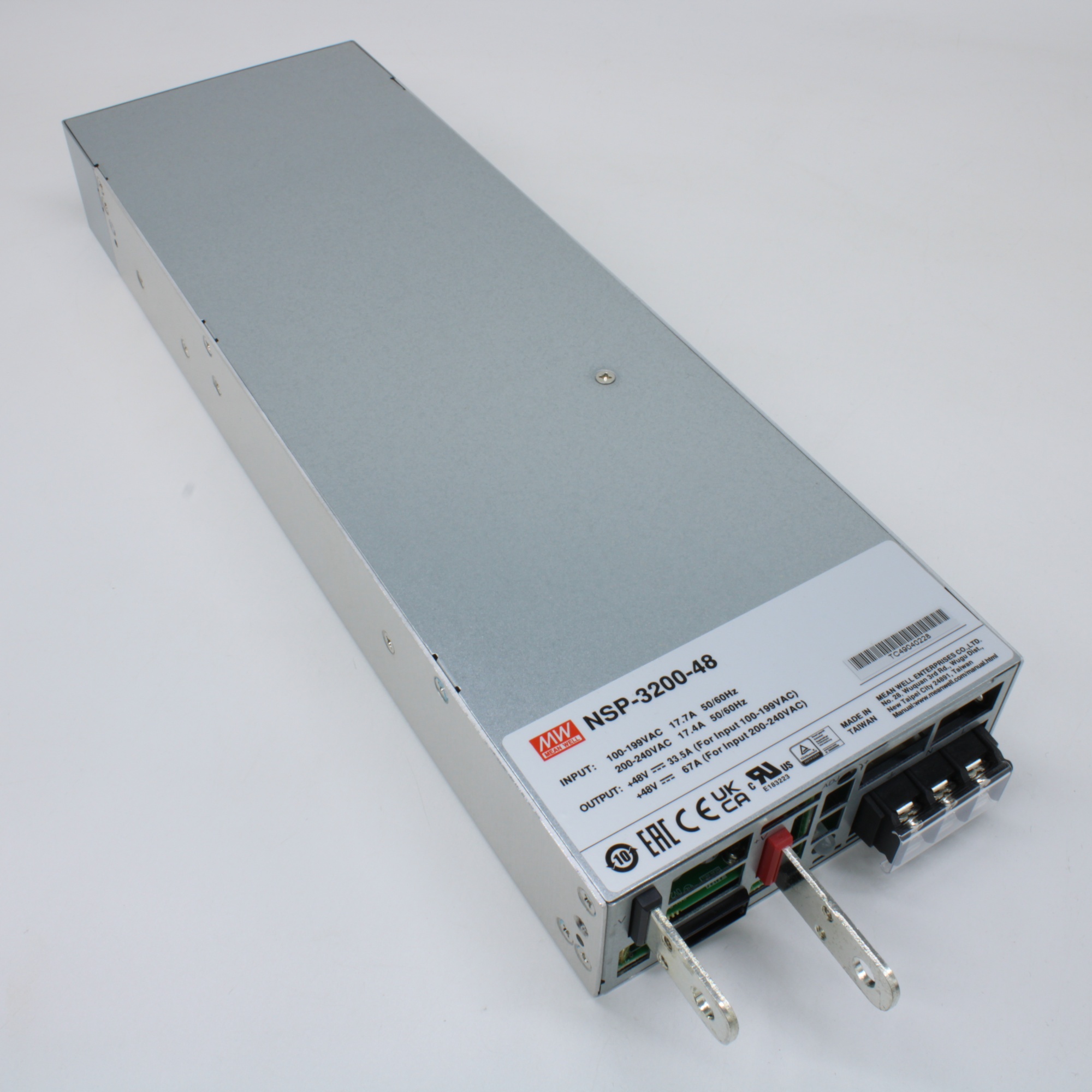 NSP-3200-48 - AC-DC, 3216Вт, выход 48В/0…67A, прогр.рег.47.5…58.8 В , вход 90…264В AC, 47…63Гц / 127…400 В DC, КПД 94.5%, изоляция 3000В AC, в кожухе 325.8x107x41мм, -20…+70°С, 2 вентилятора