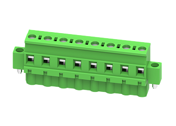 Розеточный разъем на кабель MC-RE7.62V09C-RK-0001 - Розеточный разъем, угловой, на кабель, шаг: 7.62 мм, 9 полюсов, фиксация провода винтовая, исполнение: с монтажными фланцами, 630V, 18A, цвет: зеленый