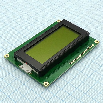 WH1604A-YYK-CT# - ЖКИ знакосинтезирующий 16х4, STN Желто-зеленый Позитивный/прозрачно-отражающий светодиодная подсветка желто-зеленая размеры 87х60 мм, видимая область 62х26 мм, питание 5В, -20...70°C, контактные площадки сверху 16 выводов